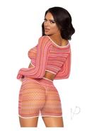 Leg Avenue Zig Zag Net Gauntlet Sleeve Crop Top And Mini Skirt (2 Piece) - O/s - Pink
